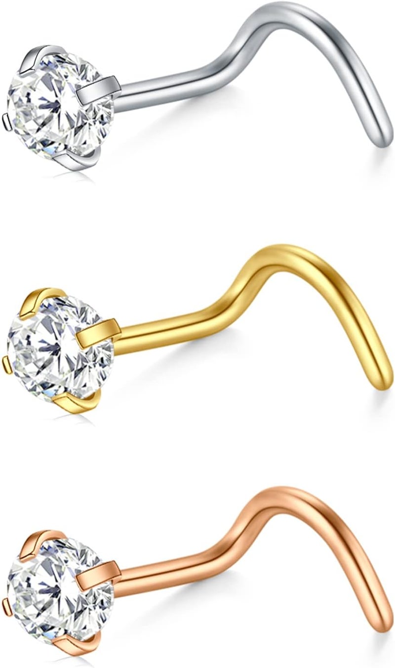 D.Bella 18G 20G Nose Studs Stainless Steel Screw Nose Rings Studs Nostrial Piercing Jewelry for Women Men 1.5MM 2MM 2.5MM 3MM - Image 1